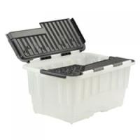 Strata Duracrate (40 Litres) Storage Box with Hinged Folding Lid Clear with Black Lid Ref HW390