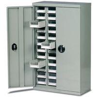 STEEL DRAWER CABINET C/W DOORS, 970X586X222MM C/W 48 BIN TRAYS