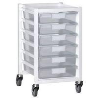 STORAGE unit, WHITE METAL WITH 6x A4 shallow CLEAR TRAYS