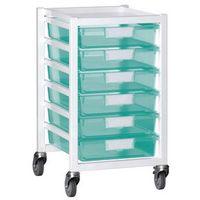 Storage unit, white metal with 6x A4 shallow tinted green trays