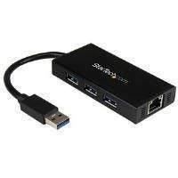 Startech.com 3 Port Portable Usb 3.0 Hub With Gigabit Ethernet Adapter Nic Aluminum With Cable