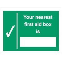 Stewart Superior SP075SAV Self-Adhesive Vonyl Sign (200x150mm) - Your Nearest First Aid Box Is