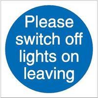 Stewart Superior M013SAV Self-Adhesive Vinyl Sign (100x100mm) Pack of 5 - Please Switch Off Light On Leaving