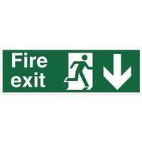 Stewart Superior SP124SAV Self-Adhesive Vinyl Sign (450x150mm) - Fire Exit (Down Arrow)