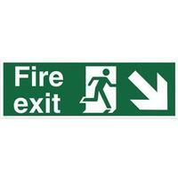 Stewart Superior SP123SAV Self-Adhesive Vinyl Sign (450x150mm) - Fire Exit (Diagonal Down Right Arrow)