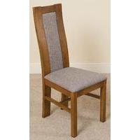 Stanford Solid Oak Rustic Wood & Grey Fabric Dining Chair