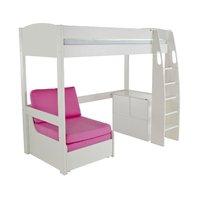 Stompa UNOS high sleeper frame white headboard - chair bed pink and cube with 4 white doors