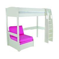 Stompa UNOS high sleeper frame white - incl desk and chair bed pink