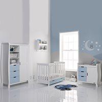 STAMFORD MINI COT BED 3 PIECE NURSERY SET in Bonbon Blue with White by Obaby