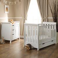 STAMFORD MINI COT BED 2 PIECE NURSERY SET in White by Obaby