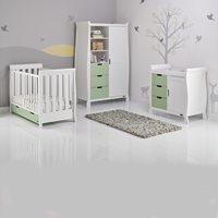 STAMFORD MINI COT BED 3 PIECE NURSERY SET in Pistachio Green with White by Obaby