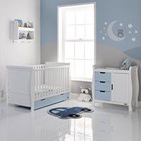 STAMFORD COT BED 2 PIECE NURSERY SET in Bonbon Blue and White by Obaby