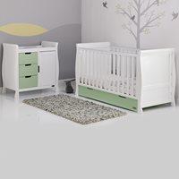 STAMFORD COT BED 2 PIECE NURSERY SET in Pistachio Green and White by Obaby
