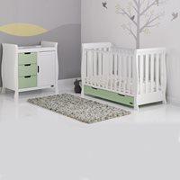 STAMFORD MINI COT BED 2 PIECE NURSERY SET in Pistachio Green and White by Obaby
