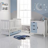 STAMFORD MINI COT BED 2 PIECE NURSERY SET in Bonbon Blue and White by Obaby