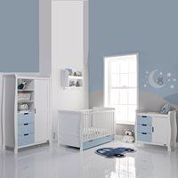 stamford cot bed 3 piece nursery set in bonbon blue and white by obaby