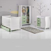 STAMFORD COT BED 3 PIECE NURSERY SET in Pistachio Green and White by Obaby