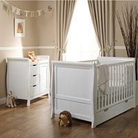 STAMFORD COT BED 2 PIECE NURSERY SET in White by Obaby