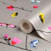 Statement Mazarine Silver Effect Butterflies Silver Effect Wallpaper