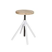 Stratus Round Stool In Wooden Top With White Metal