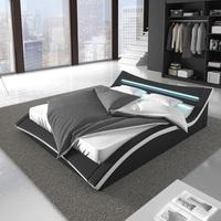 Stafford King Size Bed In Black Faux Leather With LED Lighting