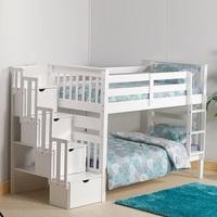 Staircase Wooden Single Bunk Bed In White Pine With Drawers