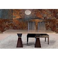 Stone International Clepsy Plus Beveled Edge Marble with Polished Brass Double Pedastal Dining Table