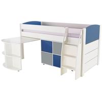 Stompa Blue Mid Sleeper Including Pull Out Desk with 1 Multi Cube and 1 Chest of Drawers