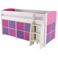 Stompa Pink Mid Sleeper Including 3 Multi Cubes with 2 Pink and 2 Purple Doors In Each Cube