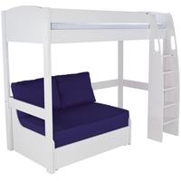 Stompa White High Sleeper Frame with Blue Double Sofa Bed