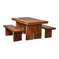 Stone Sheesham Dining Set with 2 Benches, Natural