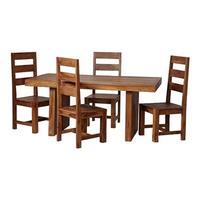 Stone Sheesham Dining Set with 4 Chairs, Natural