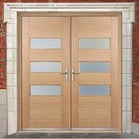 Stockholm External Oak Double Door and Frame Set with Frosted Double Glazing