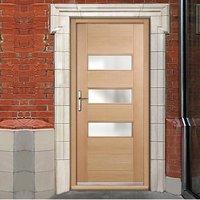 stockholm oak external door and frame set with fittings and frosted sa ...