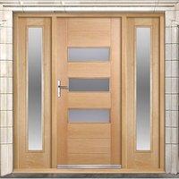 stockholm exterior oak door and frame set with two side screens and fr ...