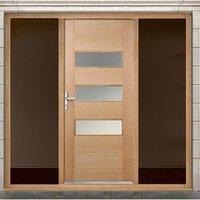 Stockholm Exterior Oak Door with Frosted Double Glazing and Frame Set with Two Unglazed Side Screens