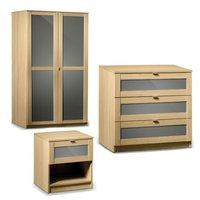 Strada 2 Door Wardrobe with One 1 Drawer Bedside and 3 Drawer Chest