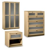 strada 3 door wardrobe with two 1 drawer bedsides and 4 plus 2 chest d ...