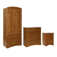 Stockholm Pine 2 Door 3 Drawer Robe, 3 Drawer Bedside and 2 Plus 4 Drawer Chest