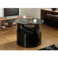 Stefan Stowaway Black Gloss Round Dining Table And 4 Black Stool