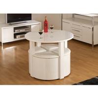 Stefan Stowaway White Gloss Round Dining Table And 4 White Stool