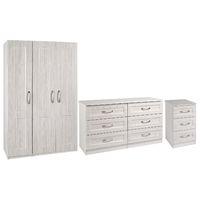 Staccato 3 Door Wardrobe 6 Drawer Wide Chest and 3 Drawer Bedside Set White Avola