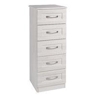 Staccato 5 Drawer Tall Boy Narrow Chest WhiteAvola