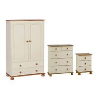 Steens Richmond 2 Door Combi Wardrobe, 2 plus 4 Drawer Chest and 3 Drawer Bedside Set in Cream and Pine
