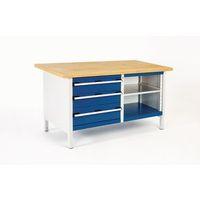 STATIC STORAGE BENCH 1500 WIDE WITH MPX TOP, 2X150, 1X200 DRAWERS, OPEN SECTION WITH ADJUS