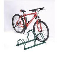 staggered cycle height rack 3 bikes painted green