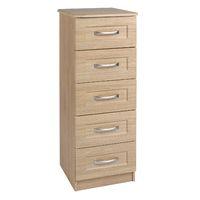 staccato 5 drawer tall boy narrow chest oak