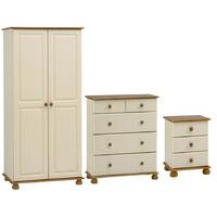 Steens Richmond 2 Door Wardrobe, 2 Over 3 Drawer Chest and 3 Drawer Bedside Set in Cream and Pine