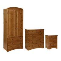Stockholm Pine 2 Door 3 Drawer Robe, 3 Drawer Bedside and 2 Plus 4 Drawer Chest