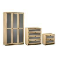 Strada 3 Door Wardrobe with One 2 Drawer Bedside and 4 Drawer Chest